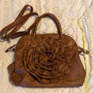 FASH Limited Brown Vegan Leather Rose Snakeskin Bag